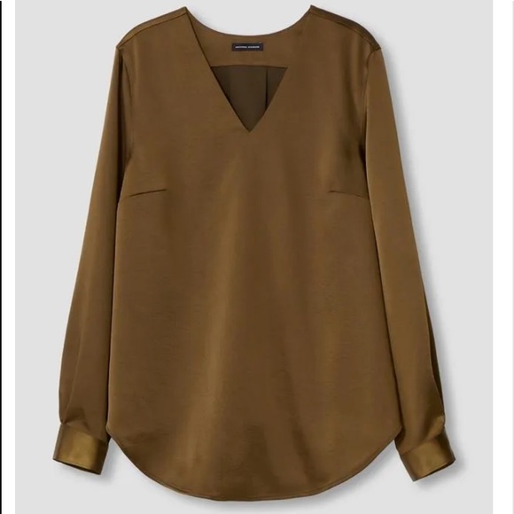 UNIVERSAL STANDARD EVA SATIN V-NECK BLOUSE CARAMEL SZ 2XS ( 6-8 ) - Picture 6 of 13